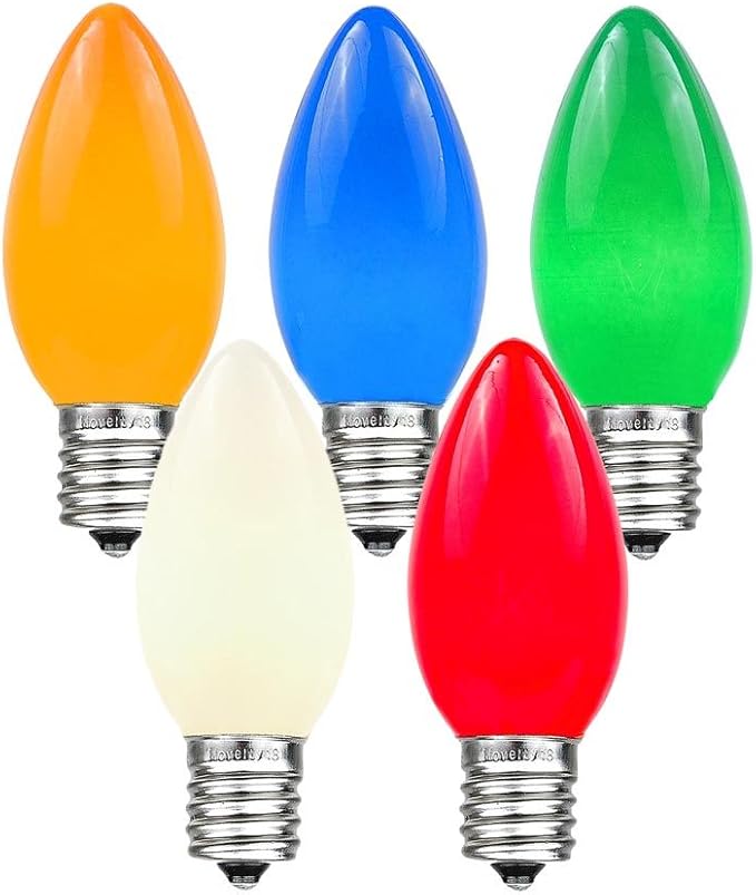 Novelty Lights 500 Case C9 Ceramic Outdoor Christmas Replacement Bulbs, Multi, E17/C9 Intermediate Base, 7 Watt
