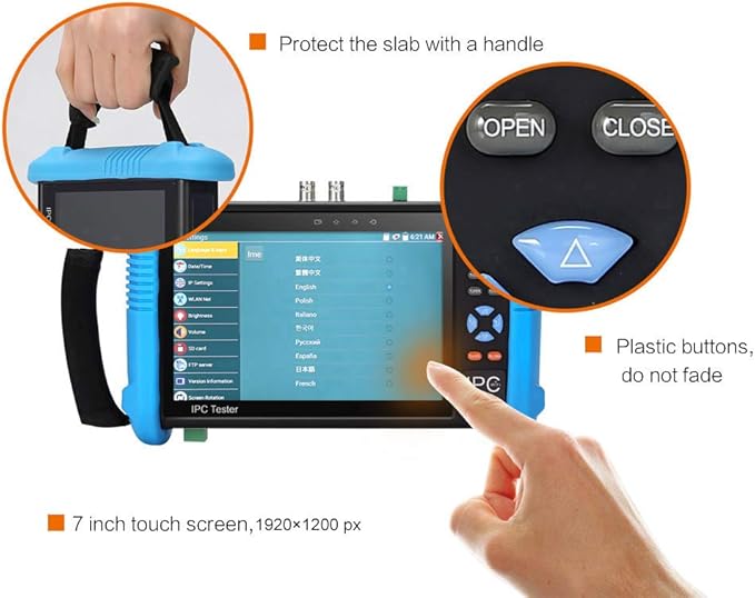 Koolertron 7" IPS Touch Screen 4K H.265 IP Camera Tester - IPC-9800 Plus,CCTV, CVBS, Analog Tester, Built-in WiFi, POE, HDMI, RJ45 TDR, Dual Window, 8GB TF Card, Firmware