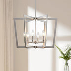 Brushed Nickel Chandelier, 6-Light Geometric Dining Room Light Fixture Over Table Metal Modern Chandelier Lighting for Kitchen Island Entryway, 20 Inch Pendant Lighting Hanging Ceiling Lamp