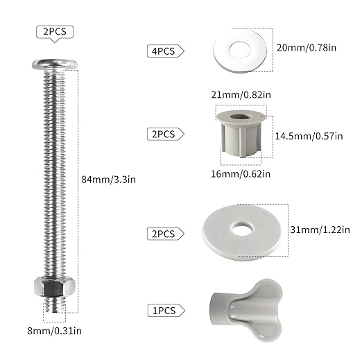 2Pcs Universal Toilet Tank Bolts Nuts, Heavy Duty Toilet Seat Screw Bolt Set, Premium Stainless Steel Hardware with Rubber Washers, Extra Long Nuts Easy Installation (MFL02)