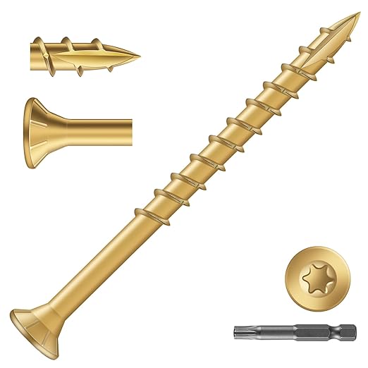 #9 x 2-1/2" Deck Screws (81Pcs) 1lb. Exterior Wood Screws. Carbon Steel, Tan, Flat Head, Rust Resistant epoxy Coated, with T25 Star Bit