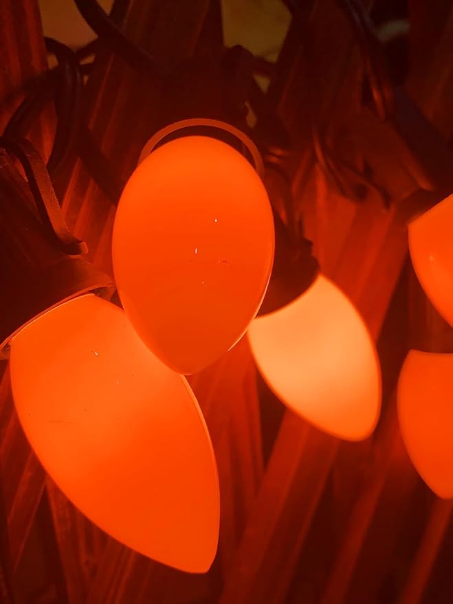 C9 Ceramic Halloween Replacement Bulbs, 25 Pack Orange Light Bulbs for E17 Candelabra Base Outdoor/Indoor String Lights, 7 Watt