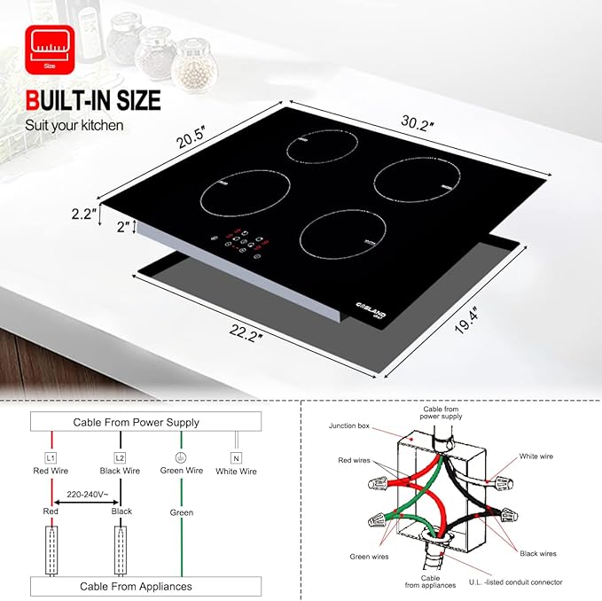 GASLAND Chef Induction Cooktop 30 Inch, Built-in Electric Cooktop 4 Burners Electric Stove Top, Sensor Control Induction Hob with Child Safety Lock and Timer 240V