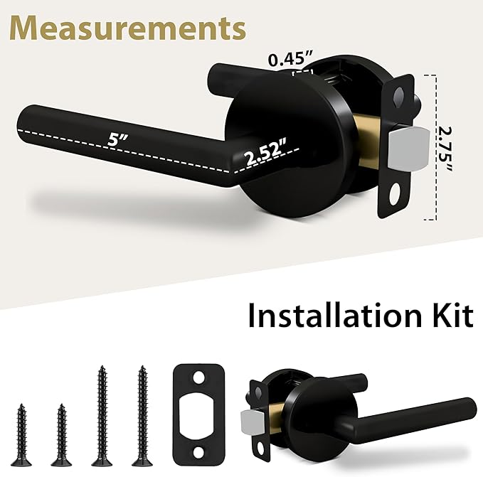 Mega Handles Ronn Passage Lever Door Handle Set for Hallway, Closet and Bathroom, Heavy Duty Door Levers, Fits All Standard Door Sizes, Screws Included - Onyx (1 Pack)