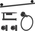 TURS Matte Black 5 Piece Bathroom Hardware Set, SUS304 Stainless Steel Bath Towel Bar Set, Bathroom Towel Rack Set Wall Mounted