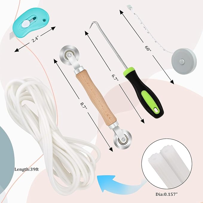 Windows Screen Replacement and Screen Door Repair Kit, 6Pcs Window Screen Fiberglass Mesh Kit - Window Screen & Screen Door Mesh & Screen Porch Repair Kit (White, 48" x 118")