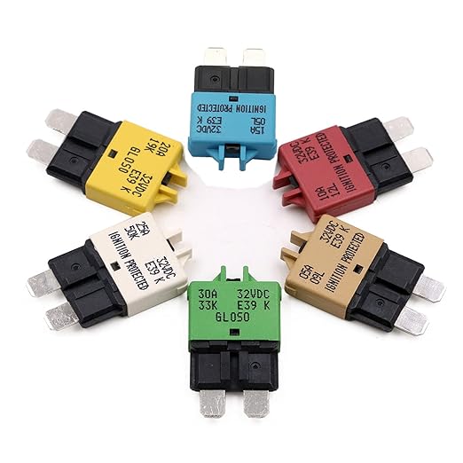 Gloaso 12V 24V Car Fuse Circuit Breaker Manual Reset Low Profile ATO ATC E39 - UL Certified - 5A 10A 15A 20A 25A 30A Boat Automotive Blade Breakers Fuses 32 Volt DC - 6 Pack