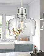 Emak 10 Inch Brushed Nickel Pendant Light, Modern Large Pendant Lights Kitchen Island, Hanging Lights with Clear Glass Shade for Kitchen, Dining Room, Entrance, PL126-BN-CG