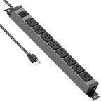 JUNNUJ Heavy Duty Power Strip Wall Mount, 20 Amp Surge Protector 1200J Metal 8 Outlet Under Desk Mounted 20A, Garage Power Bar Table Socket Industrial Outlets 6-20R T-Slot, 10FT 12AWG Extension Cord