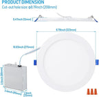 TORCHSTAR Basic Series 12-Pack 8 Inch Ultra-Thin LED Recessed Lighting with Junction Box, Aluminum, 3000K Warm White, 5%-100% Dimmable Slim Recessed Downlight, 18W 1440LM, ETL and Energy Star