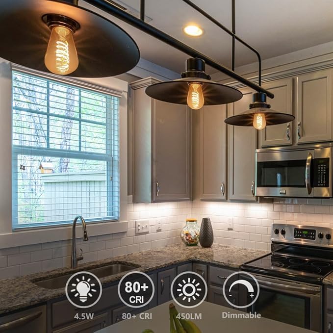 12 - Pack 40W Dimmable LED Edison Bulbs, E26 Base Vintage Light Bulbs - Warm 2700K Filament Edison Light Bulbs for Chandeliers, Pendants & Lamps