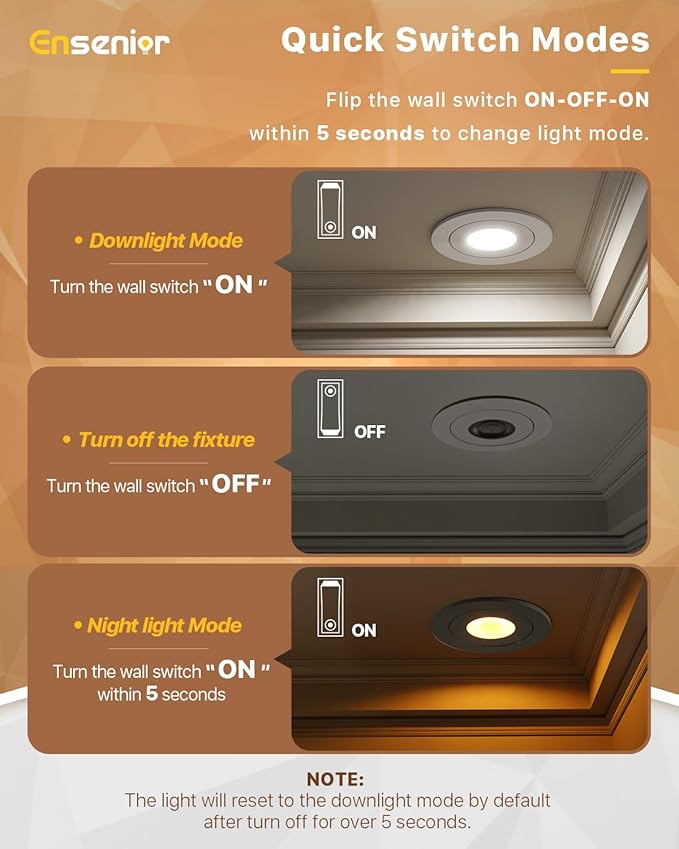 Ensenior 12 Pack 4 inch Gimbal Led Recessed Light with Night Light, 90° Adjustable Directional Eyeball Lighting, Dimmable, 2700K/3000K/3500K/4000K/5000K, 700LM, 9W=85W-FCC Certified