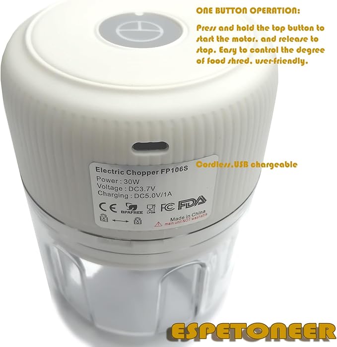 Electric Garlic Chopper, Cordless USB Chargeable Mini Food Processors 250ML (White)