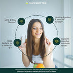 Once Better™️ Stress & Gut Support Supplement – Ashwagandha KSM-66®, L-Theanine, Magnesium Glycinate, Probiotics & Inulin for Digestive Health & Stress Relief – 60 Capsules - Men & Women