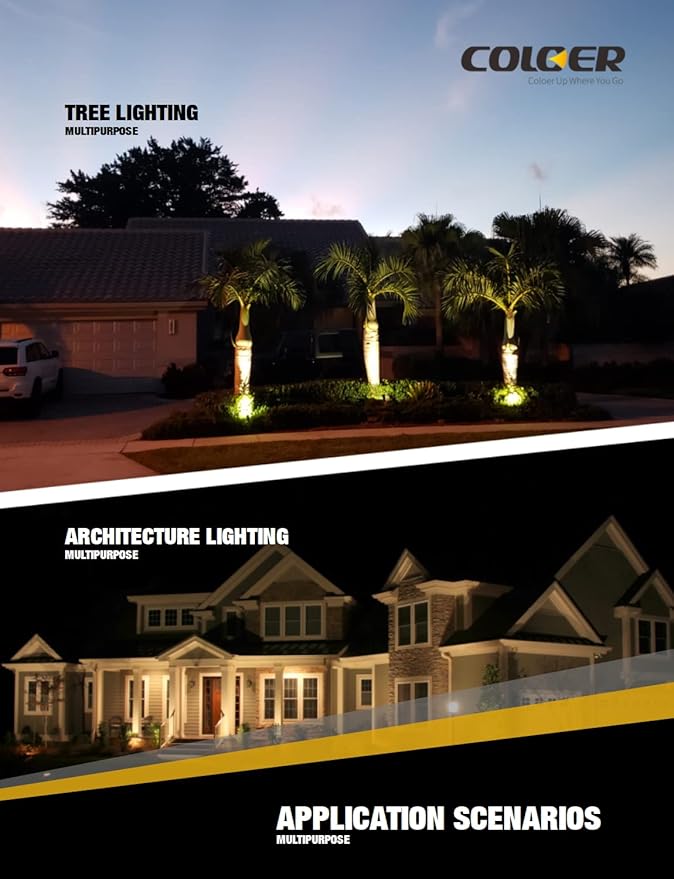 COLOER Brass Landscape Spotlights, 6 Pack Spot Lights Outdoor with 5W Aluminum Housing MR16 LED Bulb 2700K 450LM, 12V AC/DC Low Voltage Outdoor Lighting for Yard, Uplight for Garden and Patio(101B)