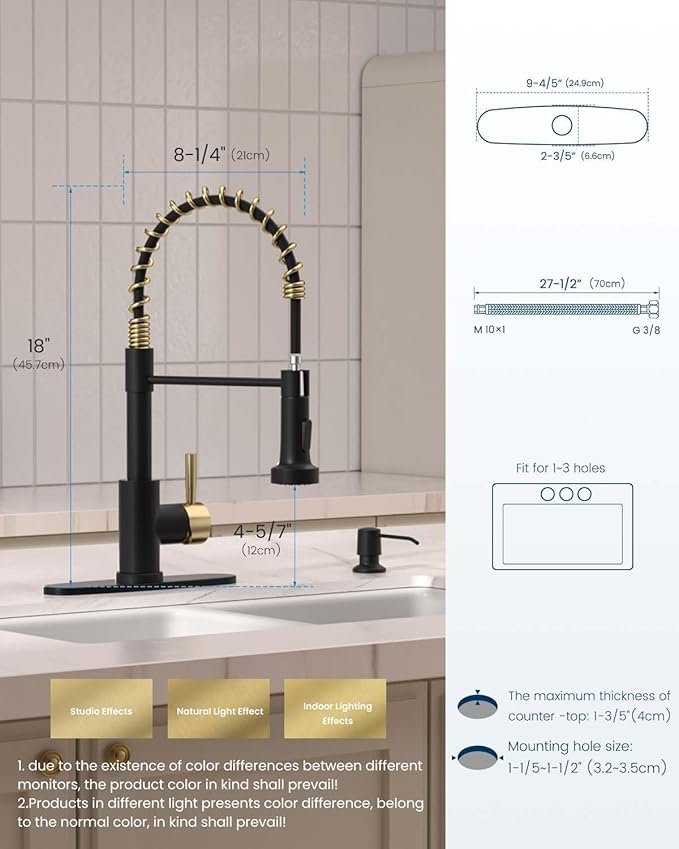 APPASO Black and Gold Kitchen Faucet with Soap Dispenser, Pull Down Kitchen Faucet Commercial Single Handle High Arc Tap for Sink, Farmhouses, RV, Laundry Room, Outdoor