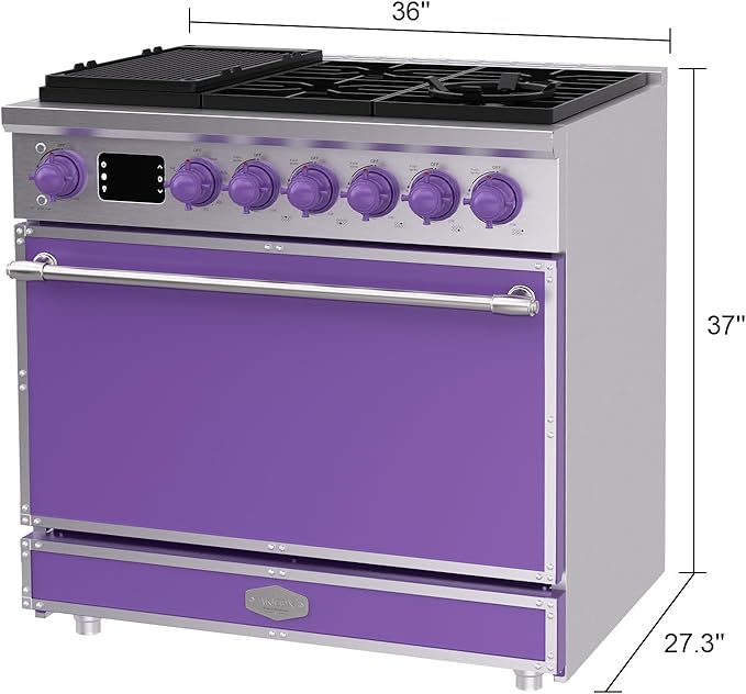 Akicon 36" Freestanding Gas Cooktop Oven Combo, Features 6 Sealed Burners, 5.2 Cu.ft Rapid Convection Oven, Convertible Fuel (NG/LP), Durable Cast Iron Grating (DPSDPSB3)