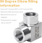 90 Degree Street Elbow - 1/4" NPT Female to 1/4" NPT Female Stainless Steel 304 Heavy Duty Forged Square Barstock Street Elbow Adapter Pipe Fitting (pack of 5)