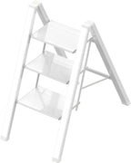 3 Step Lightweight Folding Ladder for Home, 330lbs Aluminum Step Ladder Anti-Slip for Kitchen, Step Stool Foldable Adults for Closet, 330lbs - White
