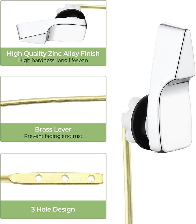 Universal Metal Front Mount Toilet Handle Replacement Kit, Brass Toilet Flush Tank Lever for Most Toilets, Chrome