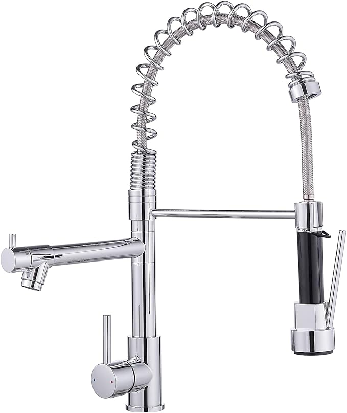 AIMADI Chrome Kitchen Faucet with Pull Down Sprayer,Dual Spout Design Modern Stainless Steel High Arc Kitchen Sink Faucet for Farmhouse Camper Laundry Rv Bar
