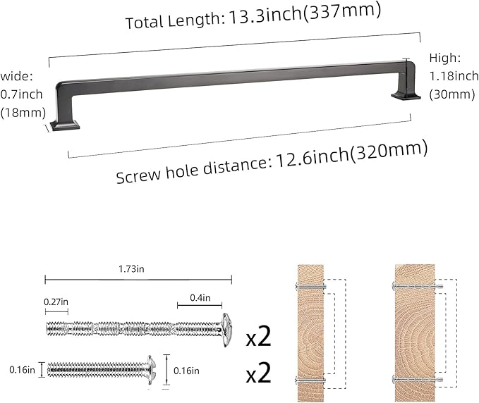 COTYKILEY 6 Pack 12.6 Inch(320mm) Oil Rubbed Bronze Cabinet Handles Kitchen Cabinet Pulls Cabinet Door Handles Kitchen Cabinet Hardware Cupboard Drawer Pulls Dresser Handles