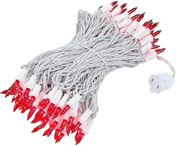 Novelty Lights 50 Feet 100 Bulb Incandescent Mini Light String, Red with 6-Inch Spacing on White Wire, UL Listed Commercial Grade Indoor/Outdoor Mini Lights, Connectable End-to-End