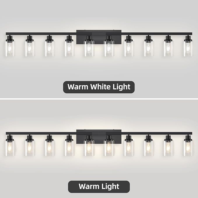10 Light Bathroom Vanity Lights Over Mirror, 65.4inch Black Vanity Lights Fixtures Matte Black Modern Vanity Lights Black Bathroom Wall Lighting for Mirror Bedroom,Living Room