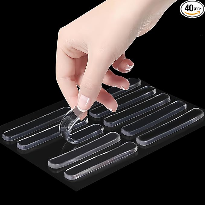 40PCS Clear Protector Strips, Door Wall Bumpers Stopper, Self Adhesive Cabinet Pads Sound Dampening, Cupboard Drawer Cushion Guards, Desk Protective Soft Quiet Cushioning for Furniture Kitchen