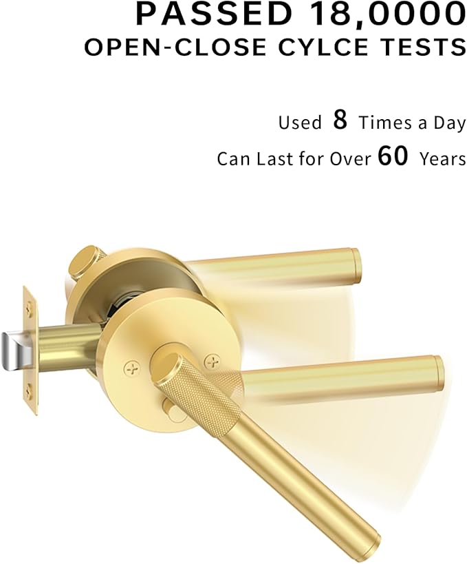 Asidrama 8 Pack Privacy Gold Door Knob with Lock, Brushed Gold Door Handles Interior for Bedroom or Bathroom, Heavy Duty Door Lever with Reversible Interior Door Handle for Left Right Sided Doors