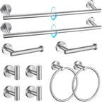 TQKAG Brushed Nickel Bathroom Hardware Accessories Set - 10-Piece Premium SUS304 Stainless Steel Towel Bar Holder Set with 23.6 Inch Round Towel Racks for Wall Mounted Bathroom