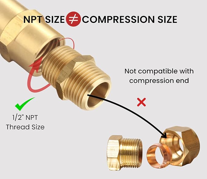 1/2 inch x 1/2 inch NPT Brass Hex Nipple Male Pipe Adapter, Thread 0.75" OD to 0.75" OD (2 Piece)