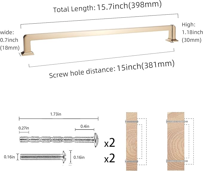 COTYKILEY 6 Pack 15 Inch(381mm) Champagne Bronze Cabinet Handles Champagne Kitchen Cabinet Pulls Cabinet Door Handles Kitchen Cabinet Hardware Cupboard Drawer Pulls Dresser Handles