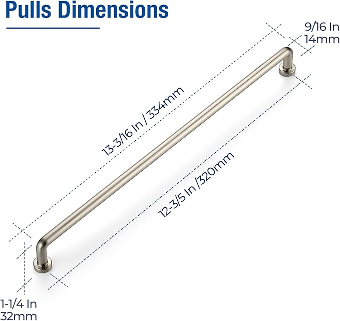 JOY DECOR Cabinet Pulls – 12-3/5 Inch Hole Center, Brushed Nickel, 10 Pack, Zinc Alloy Cabinet Handles for Drawers & Cupboard – Vintage Style Hardware for Kitchen, Bathroom, Dresser