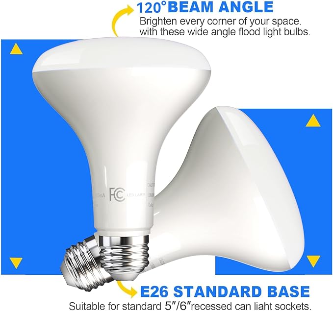 VOLIVO LED Flood Light Bulb 12 Pack, Recessed Ceiling Bulb, BR30, 65W Equivalent Efficient 9W, Dimmable, E26, Daylight White 5000K, 800 Lumens, 80CRI, Ceiling Light for Kitchen, Living Room