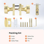 Haidms Gold Door Knobs Interior, Zinc-Alloy Heavy Duty Round Brushed Gold Privacy Door Knobs for Bedroom Modern Bathroom Interior Door Lock Bulk(8 Pack)