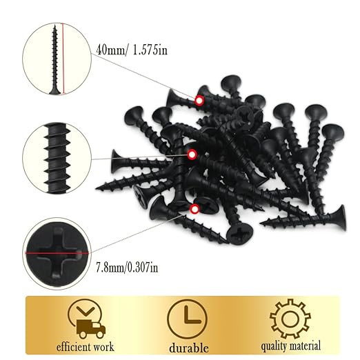 #7 x 1-1/2" Coarse Thread Drywall Screw with Phillips Bugle Head, Black Phosphate Coated, Sharp Point, High Strength Quick Self Tapping Screw for Drywall Sheetrock, Wood and More, 80Pcs
