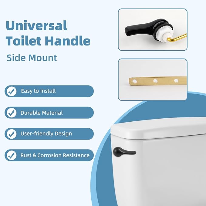 iFealClear Universal Toilet Handle Replacement Kit Side Mount with 2-Inch Rubber Toilet Flapper, Toilet Tank Parts Compatible with Kohler, American Standard, TOTO, Mansfield, Angle Mount-Matte Black