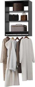 Medium Double Hanging Closet Unit, Modular Closet System, Wood Closet System Organizer with Storage for Walk in Closets, Clothing Rack Closet for Hanging Clothes, Bedroom, Black, 25.5" W