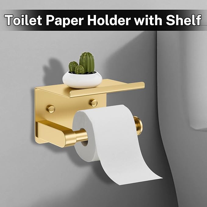 5-Piece Towel Bar Set Brushed Gold Bathroom Hardware Accessories Set Includes Multi-Purpose Toilet Paper Holder,Towel Holder Sets for Bathroom Stainless Steel Wall-Mounted 23.6in