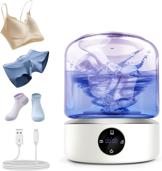 Underwear Washer, Portable Mini Washing Machine,Upgraded Mini Washings Machines,Type-C Rechargeable Cordless Washing-Machine, Laundry Cup for Bra, Underwear, Socks UV 1.5L