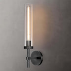 Modern Black Hardwired Wall Sconces, 21'' Knurled Bathroom Wall Sconce, Indoor Wall Sconce,Copper and Glass Vanity Light, for Living,Bedroom, Hallway, Staircases, Include Bulbs