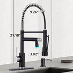Smart Kitchen Faucet, 3 Modes Pull Down Sprayer, LED Temperature Control, Ceramic Valve,360-Degree Rotation,1 or 3 Hole Deck Plate,Double Spout. 10-Year Warranty. (KW-21NR, Brushed Nickel/Black)