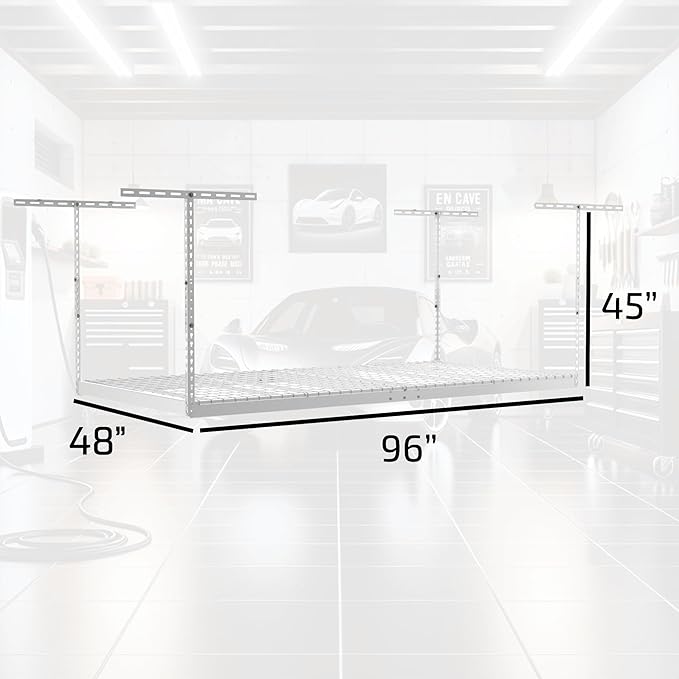 2-Pack 4 x 8 MonsterRax Overhead Garage Storage Rack, Ceiling Racks for Garage, Organization Shelving, Adjustable Hanging Shelf, White, 24"-45" Height Adjustment,