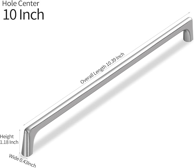 10 Pack 10 Inch(254mm) Hole Center Modern Satin Nickel Cabinet Pull Handle Timeless Vanity Drawer Pull Handle Classic Cabinet Hardware for Kitchen Bathroom, Screws Included, Nickel-B(10x10)
