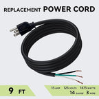 2 Pack 9 ft 14/3C SJTW Appliance and Power Tool Cord, 14 Gauge 3 Prong Heavy Duty Replacement Power Supply Cord Cable, 110V 115V 120V AC Pigtail, 15A, 1875w