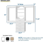 Modular Closet System, 78" Wide Closet Organizer System with Hanging and Drawers, Wood Tower Closet Storage for Walk In Closets, Wall Mounted Wardrobe Organizer Kit System, Bedroom, White