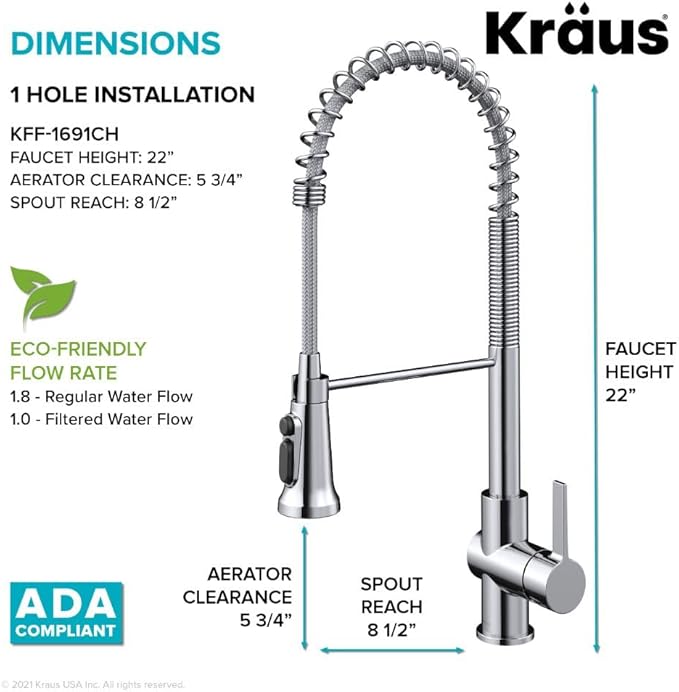 KRAUS Britt 2-in-1 Commercial Style Pull-Down Single Handle Water Filter Kitchen Faucet for Reverse Osmosis or Water Filtration System in Chrome, KFF-1691CH