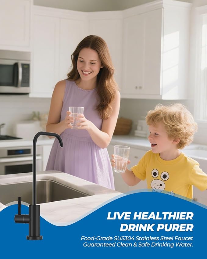 WEWE Drinking Water Faucet, Lead-Free Kitchen Water Filter Faucet for Reverse Osmosis or Water Filtration System, RO Faucet, Matte Black