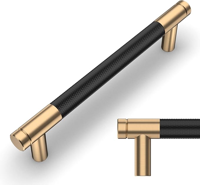 Amerdeco 10 Pack Champagne Bronze and Black Knurled Cabinet Pulls 5 inch Hole Centre to Hole Centre Kitchen Cabinet Handles for Drawer Dresser, Cupboard and Wardrobe ZH0040